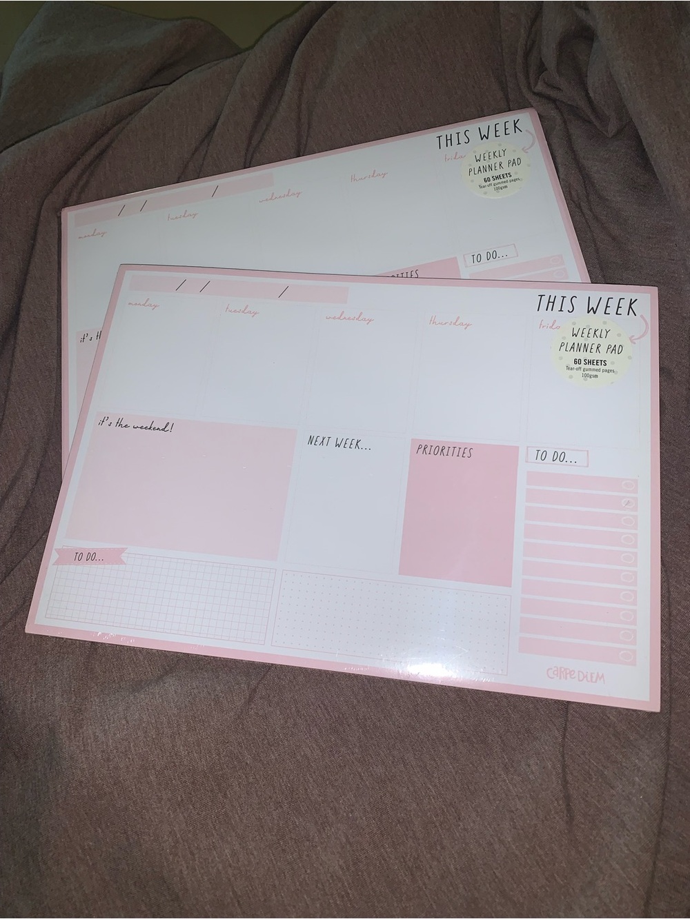 This Week Pink Weekly Planner Pad - Undated Desk Calendar Set of Two
